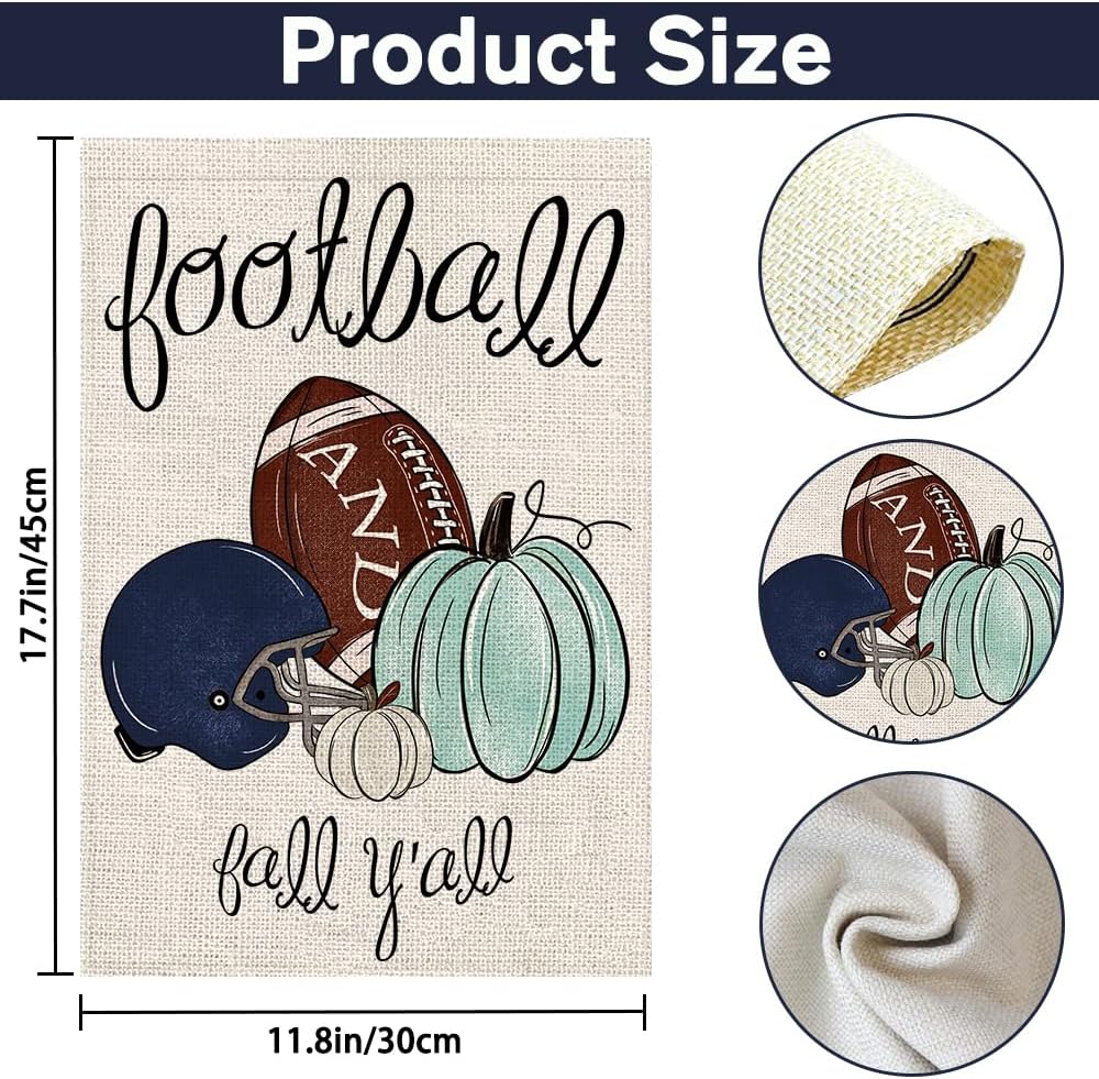 DIYDEC Bandera de jardín de fútbol de otoño de 12 x 18 pulgadas, bandera de fútbol de doble cara con calabaza para patio, día de juego deportivo,
