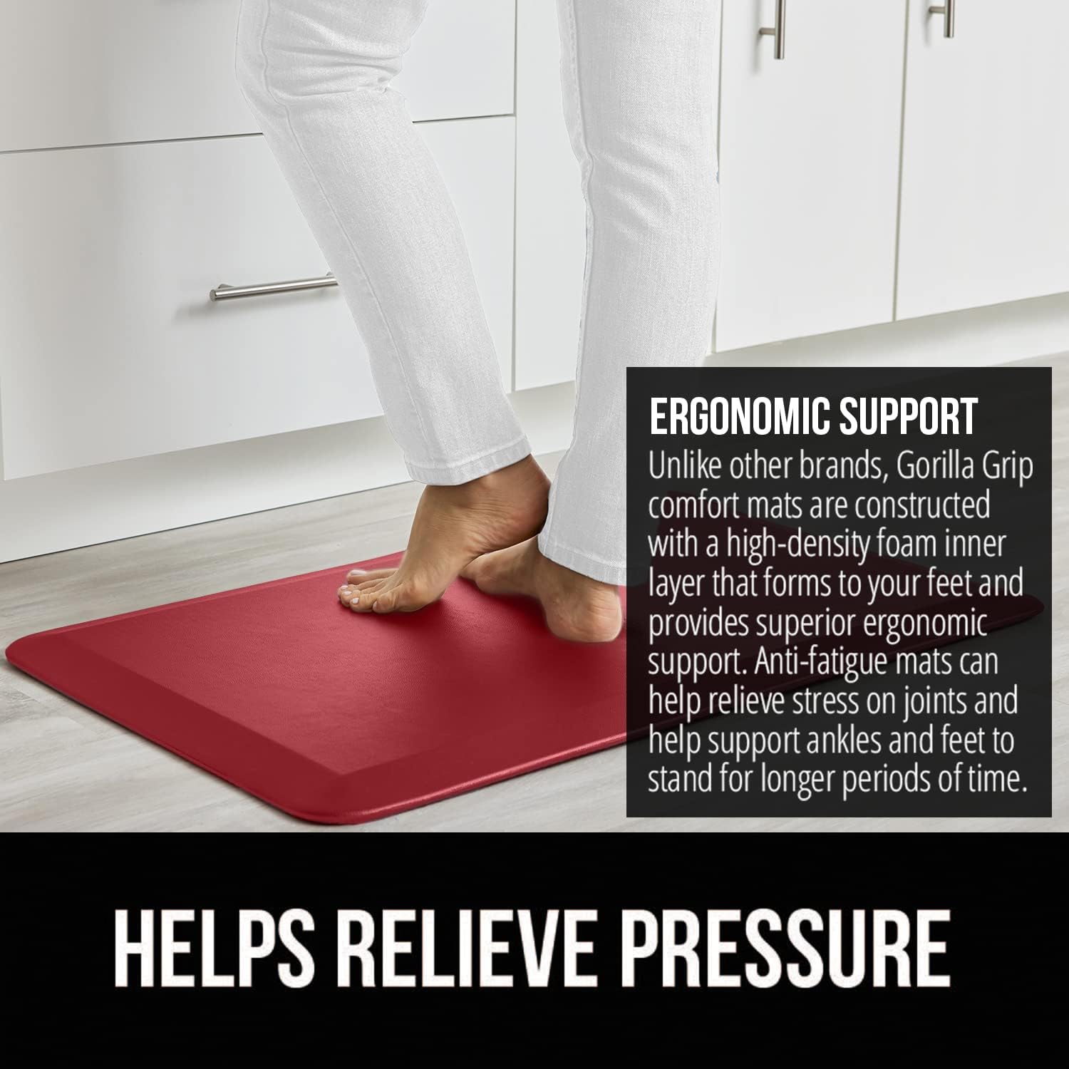 Gorilla Grip – Tapete acolchado antifatiga para cocina y más, grueso y ergonómico, cubierta impermeable resistente a los arañazos, de espuma,