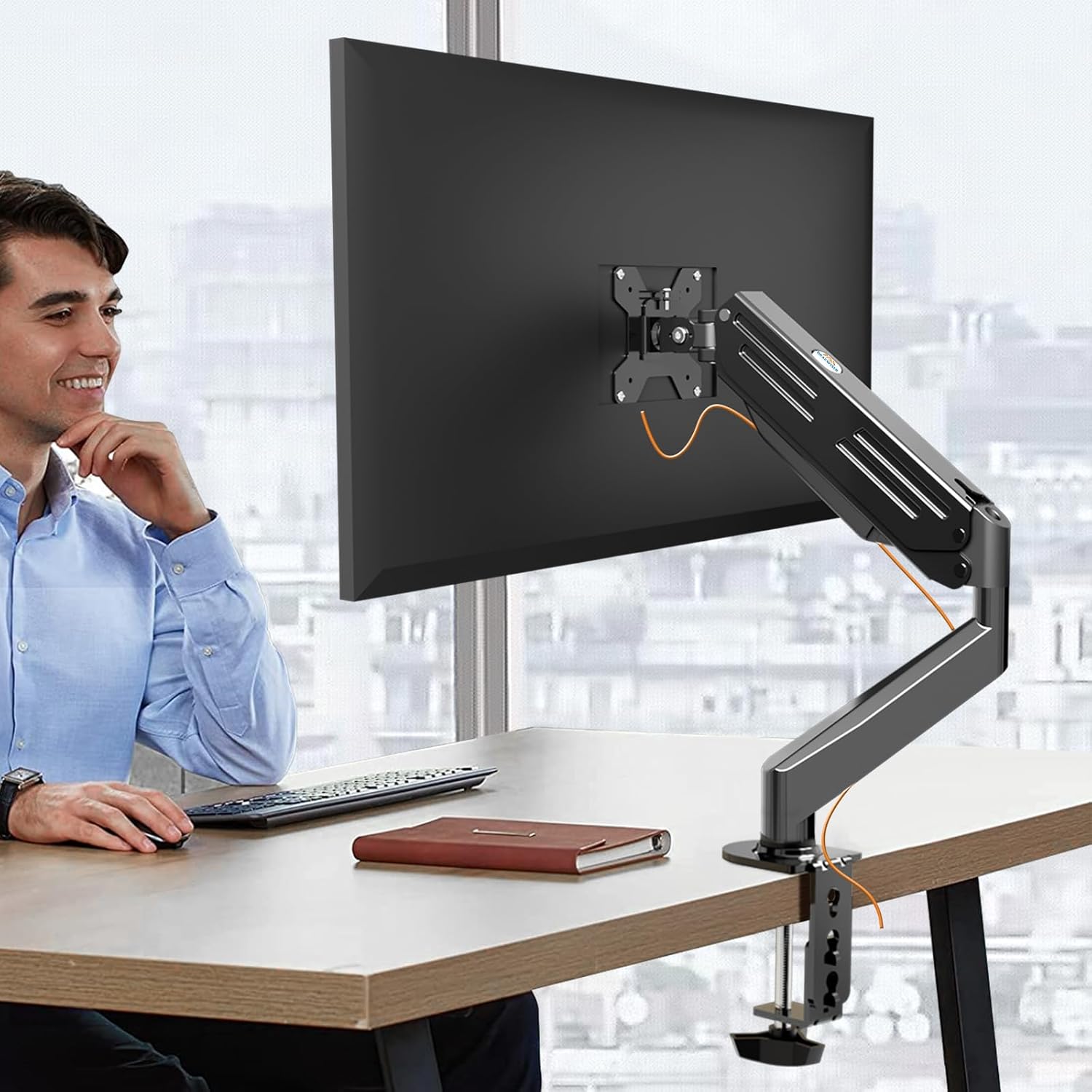 Bracwiser Soporte para monitor de 17 a 27 pulgadas con resorte de gas ajustable, soporte de escritorio con soporte de hasta 13.2 libras con base de
