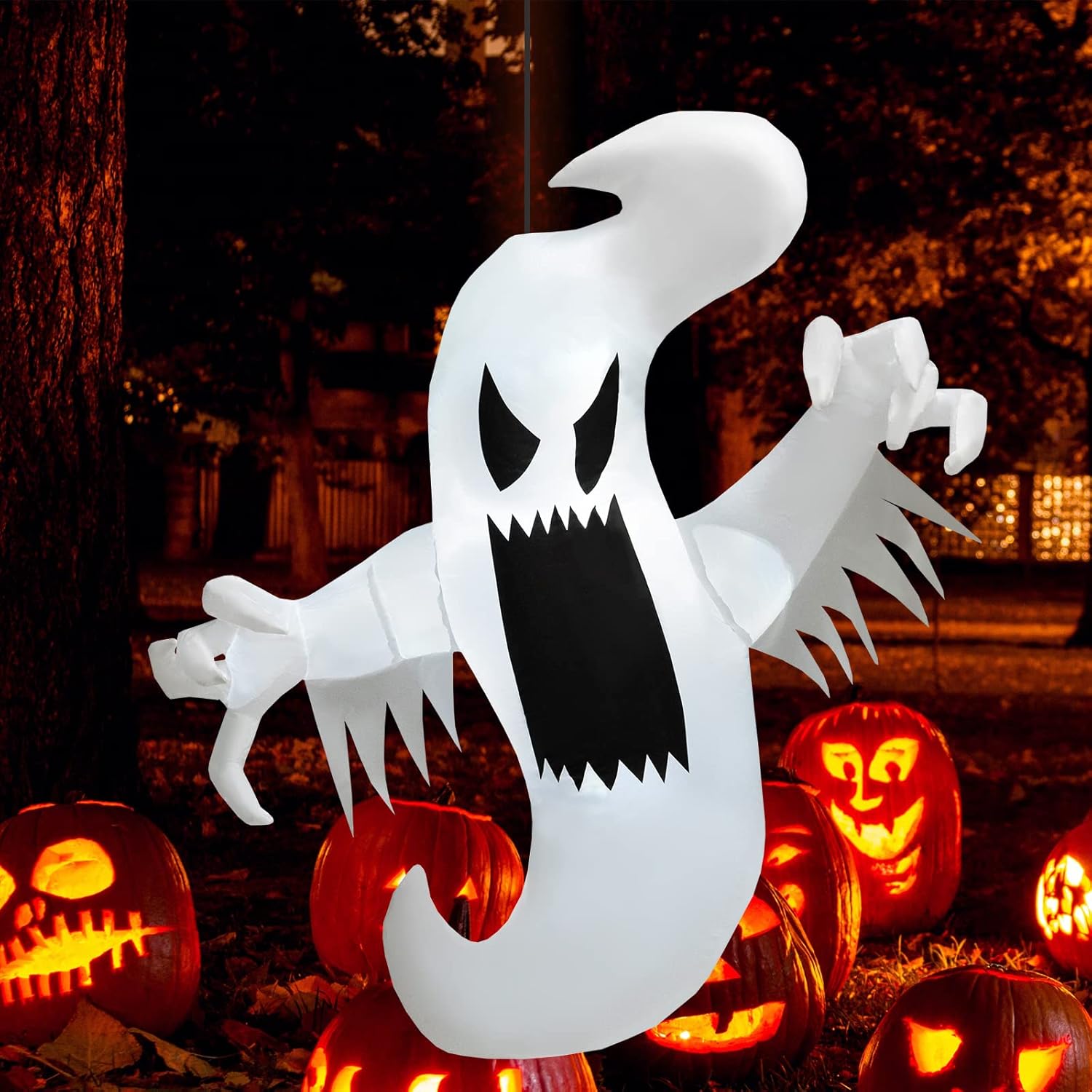 Tangkula Fantasma inflable de Halloween de 5 pies, decoración colgante inflable con 2 luces LED integradas y potente soplador, decoración de fiesta