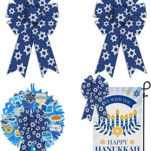 2 lazos de Hanukkah para corona, lazos de corona azul de Navidad judía, lazos rústicos de granja para puerta delantera, adornos de pared de la 2 lazos de Hanukkah para corona, lazos de corona azul de Navidad judía, lazos rústicos de granja para puerta delantera, adornos de pared de la