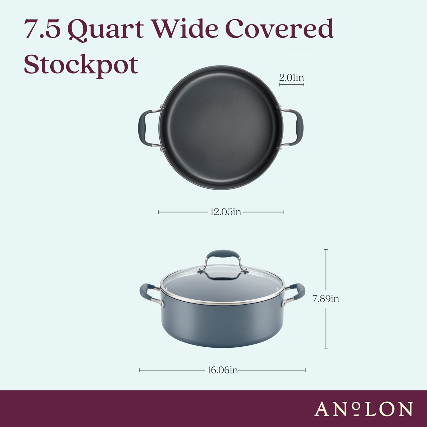 Anolon Advanced Home – Olla ancha antiadherente anodizada dura (7.5 cuartos de galón, piedra lunar)