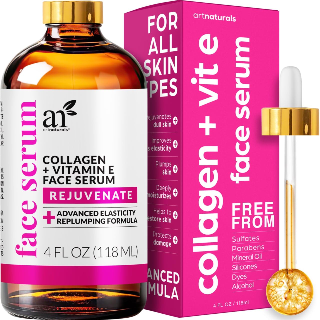artnaturals Sérum potenciador de colágeno para cara, antienvejecimiento, reduce las arrugas y aumenta el colágeno, cura y repara la piel, mejora el
