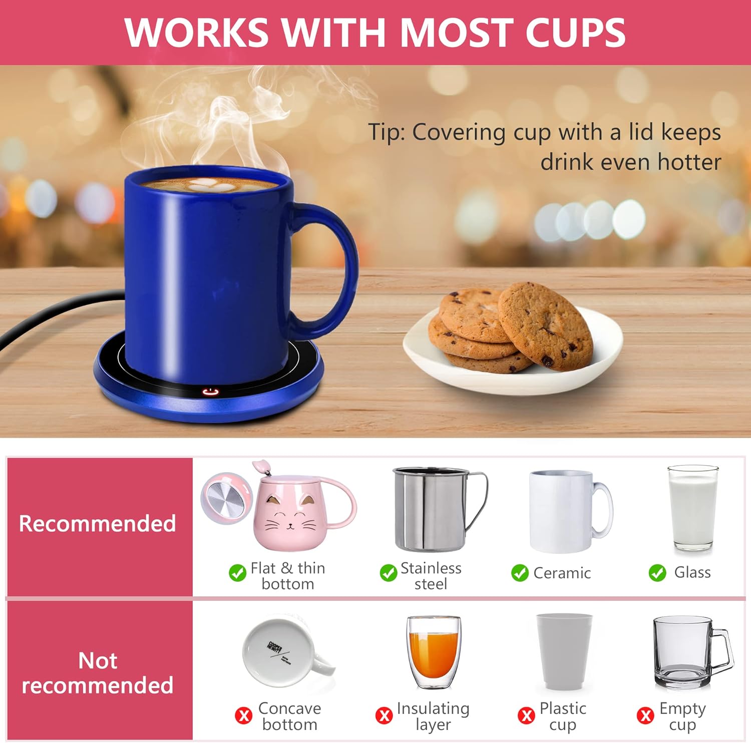 Calentador de tazascalentador de velascalentador de café para escritorio apagado automático excelente calefacción, 2 modos de calefacción,