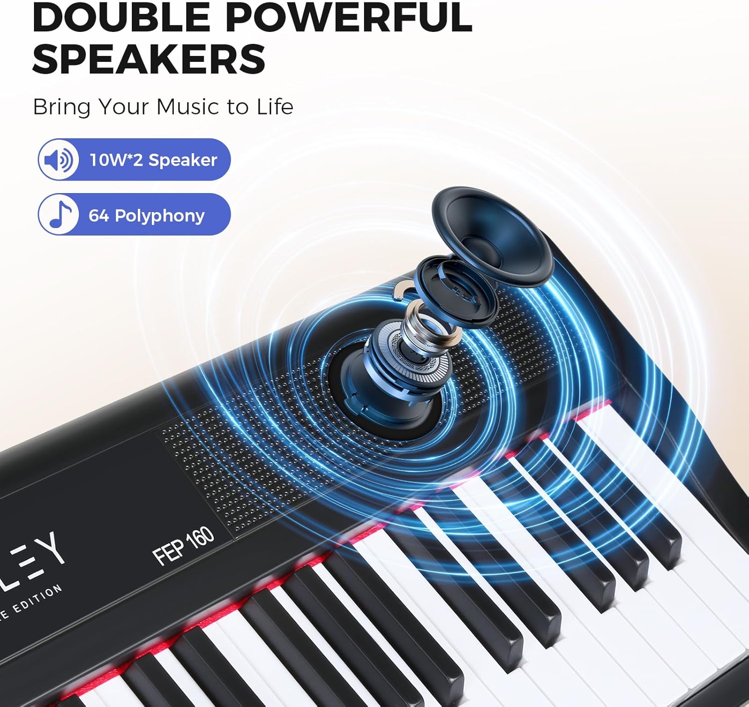 Fesley Teclado de piano de 88 teclas, teclado digital de tamaño completo, piano eléctrico portátil, teclado de 88 teclas con soporte de música,