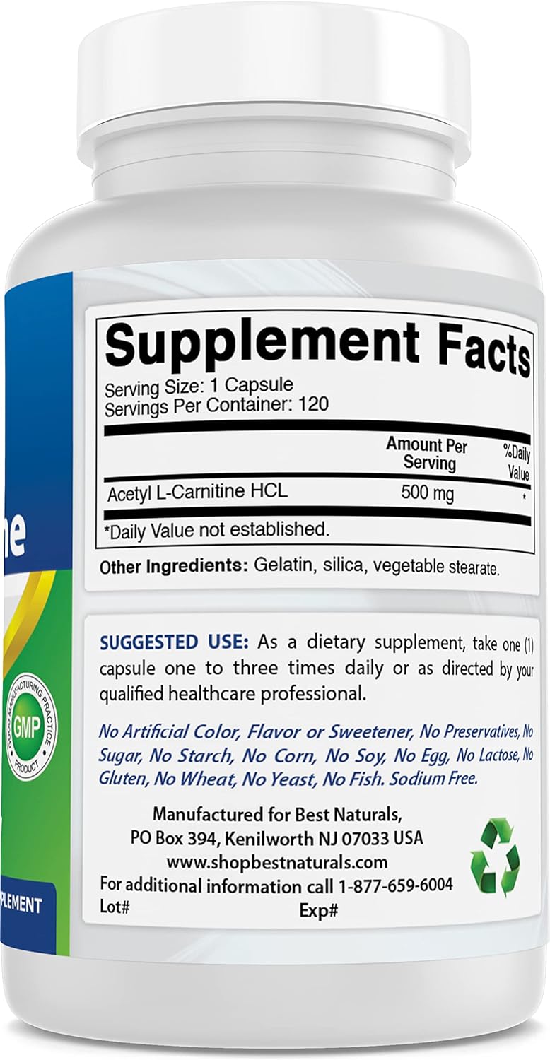 Best Naturals Acetil L-carnitina 500 mg 120 cápsulas (120 unidades (paquete de 2))