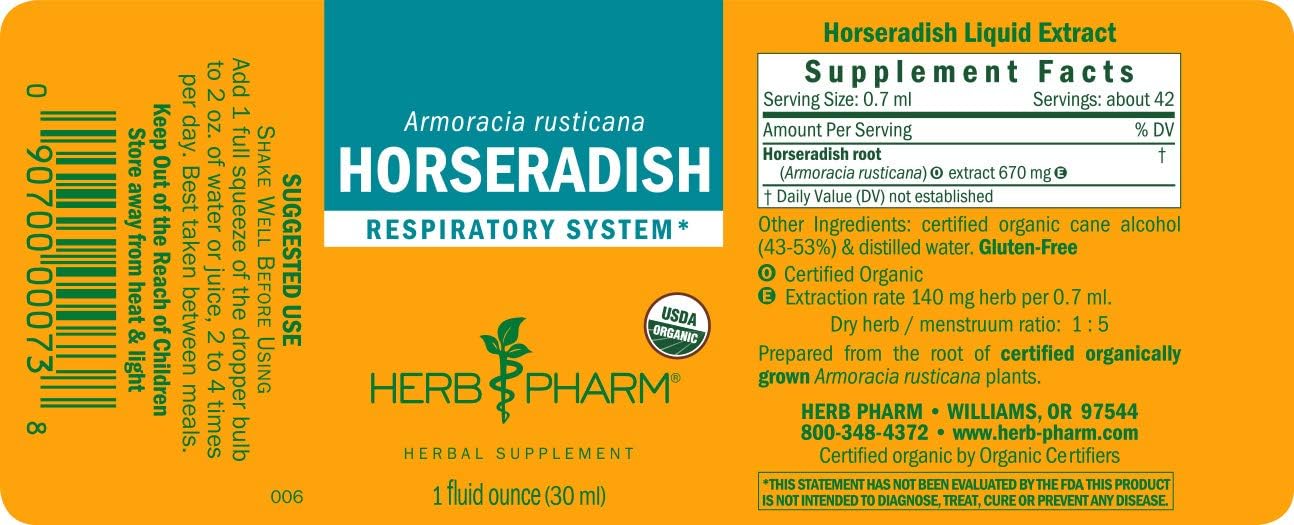Herb Pharm Extracto líquido de rábano picante orgánico certificado para apoyo del sistema respiratorio – 1 onza (DHRAD01)