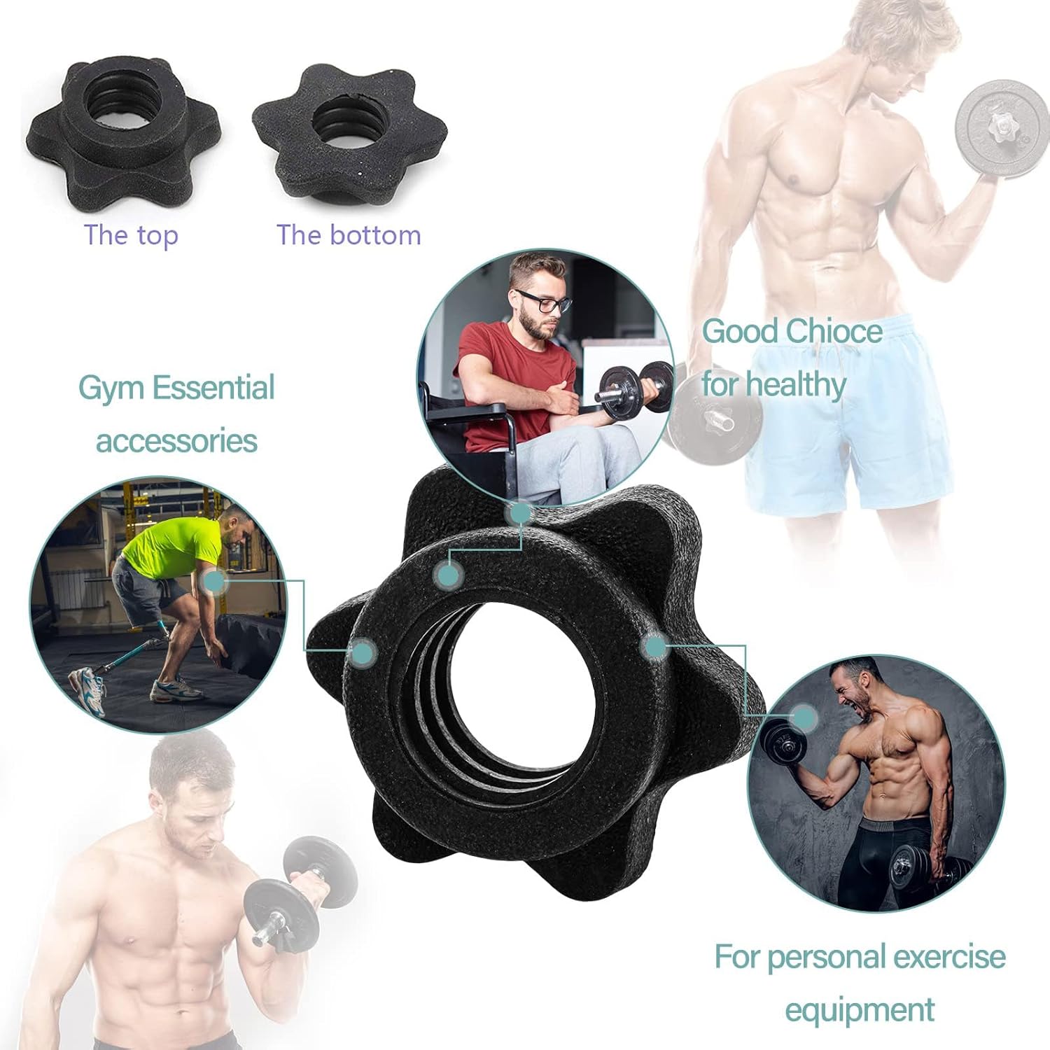 Dumbbell Collars 1 inch Dumbbell Hex Nut Barbell Collar Clamps Weight Clips for Dumbbells,Spinlock Collars for 1 Inch Standard Barbells Bars Sports