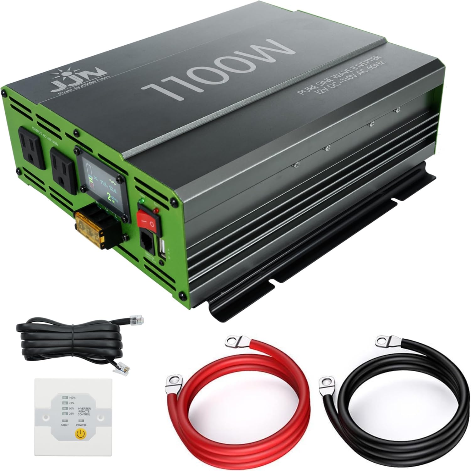 Inversor de onda sinusoidal pura de 1100 W, CC 12 V a CA 110 V120 V, convertidor con pantalla digital LCD, control remoto con cable, inversor de