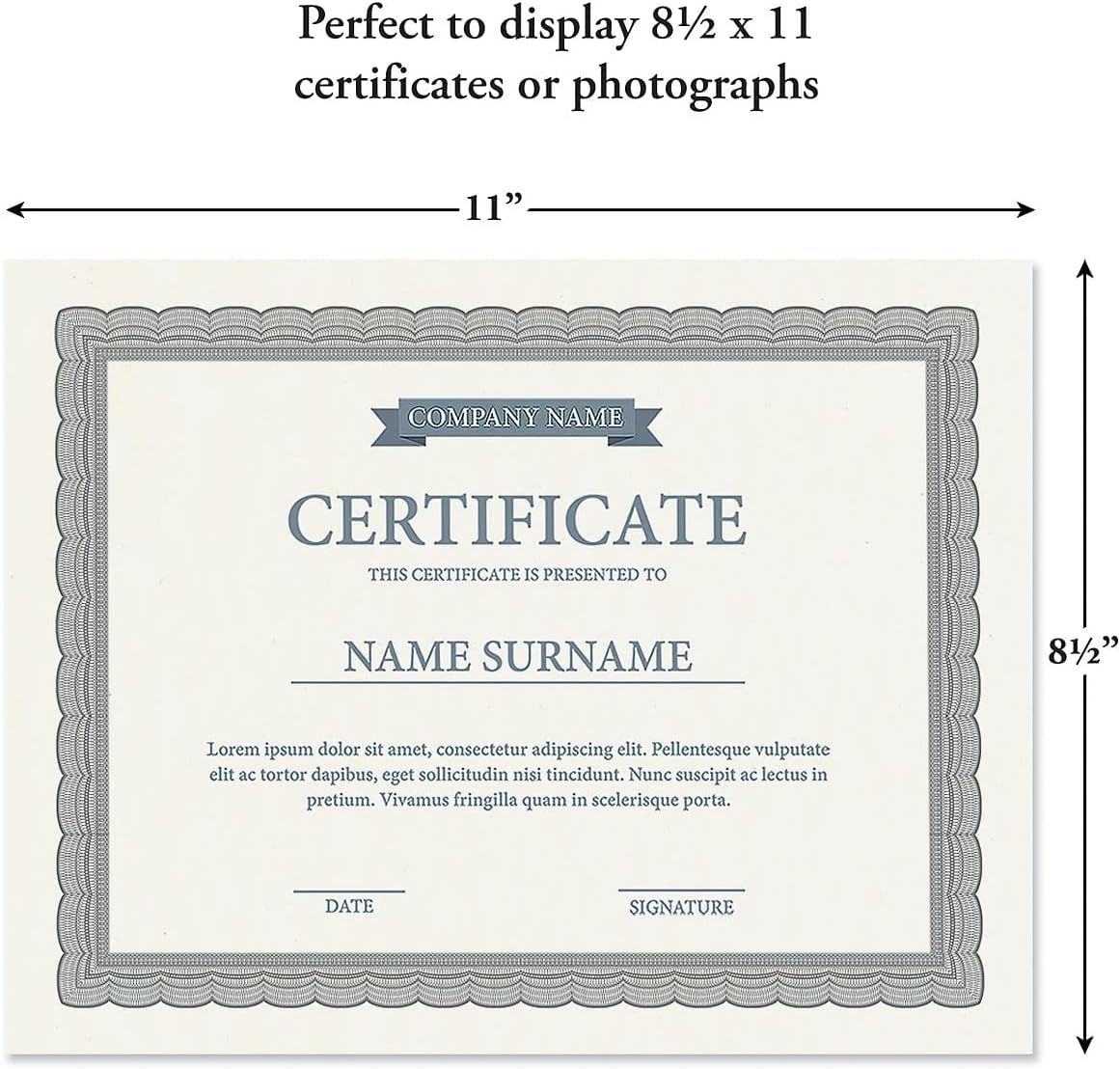 Fine Stationery Placa plana negra con certificado de premio, certificado o diploma deslizable de 8.5 x 11 pulgadas, marco de pared