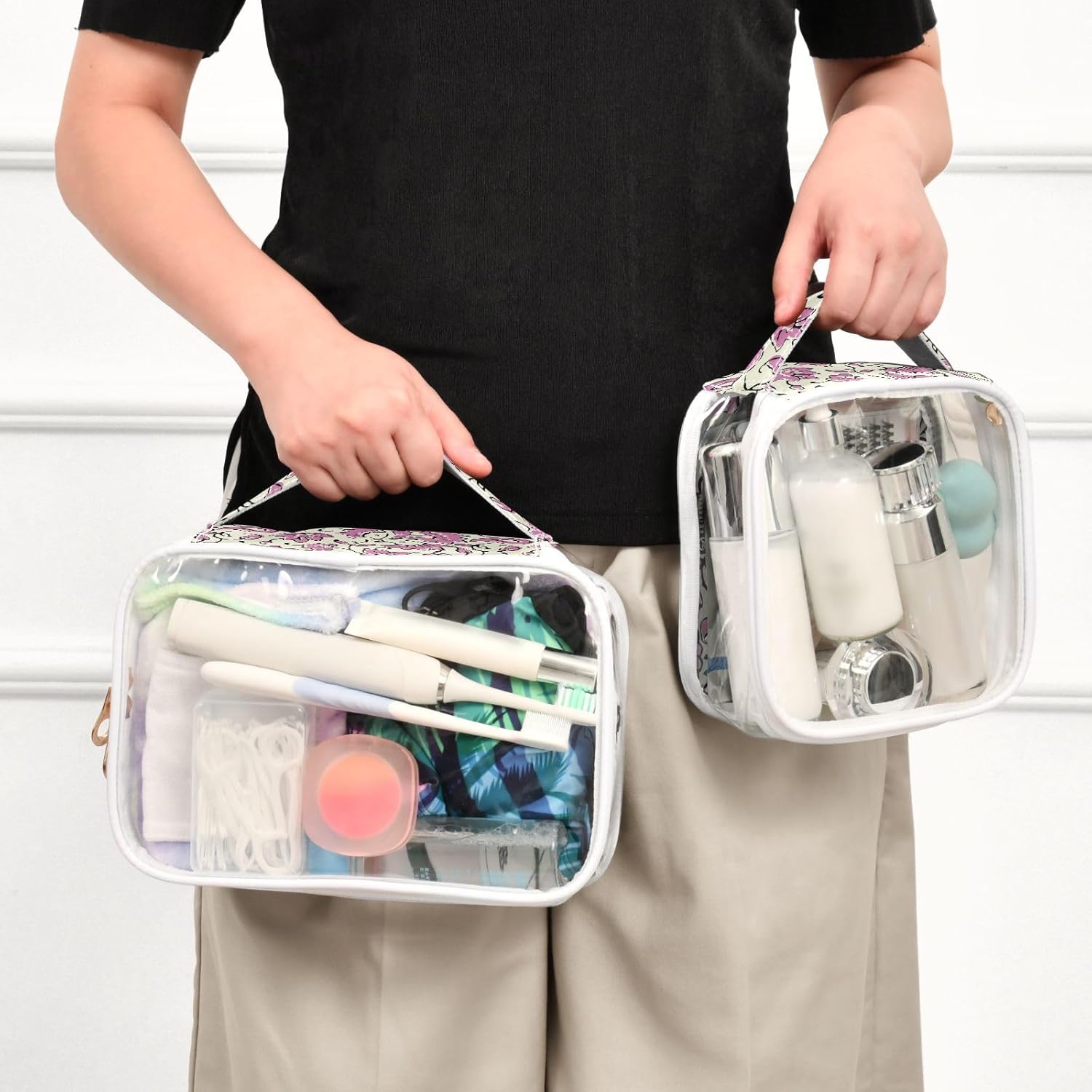 ZOEO Bolsas de maquillaje transparentes, paquete de 2 bolsas de viaje, neceser, organizador portátil de cosméticos, para hombres y mujeres, bolsa de