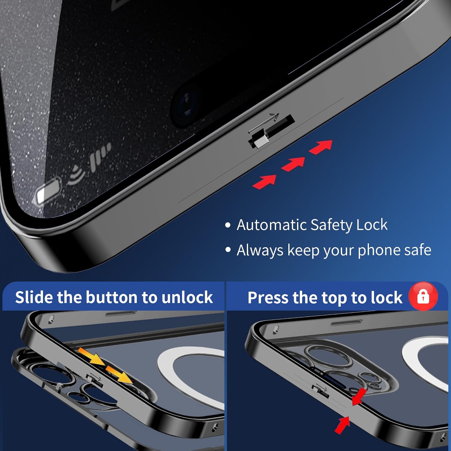 Funda magnética de privacidad para iPhone 15 Pro Max con anillo de metal CD y bloqueo desplegable automático compatible con MagSafe protección de
