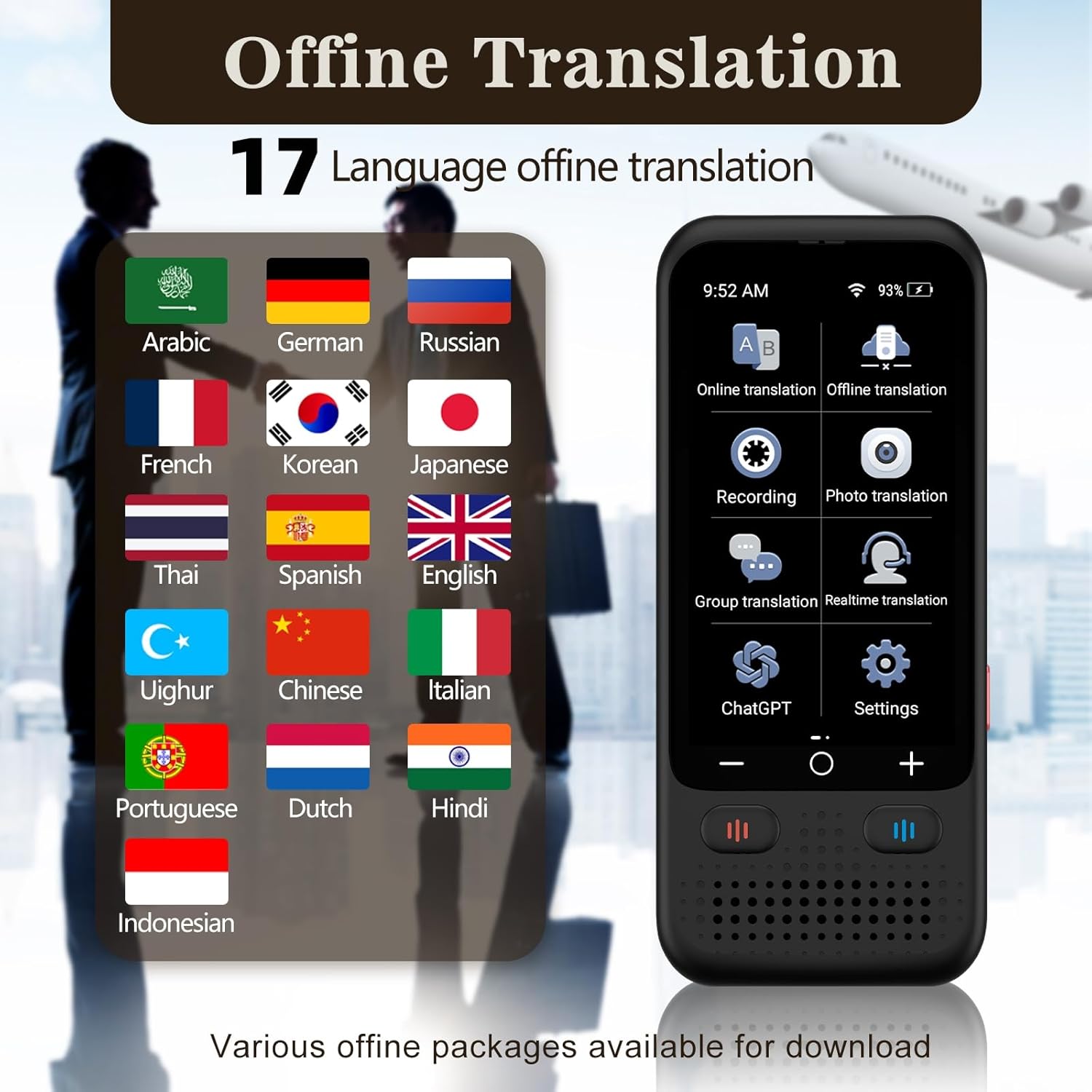 Dispositivo de traducción de idiomas, dispositivo portátil de traducción de 4 vías para traducción de voztextoofflinefoto y chatgpt, traducción de