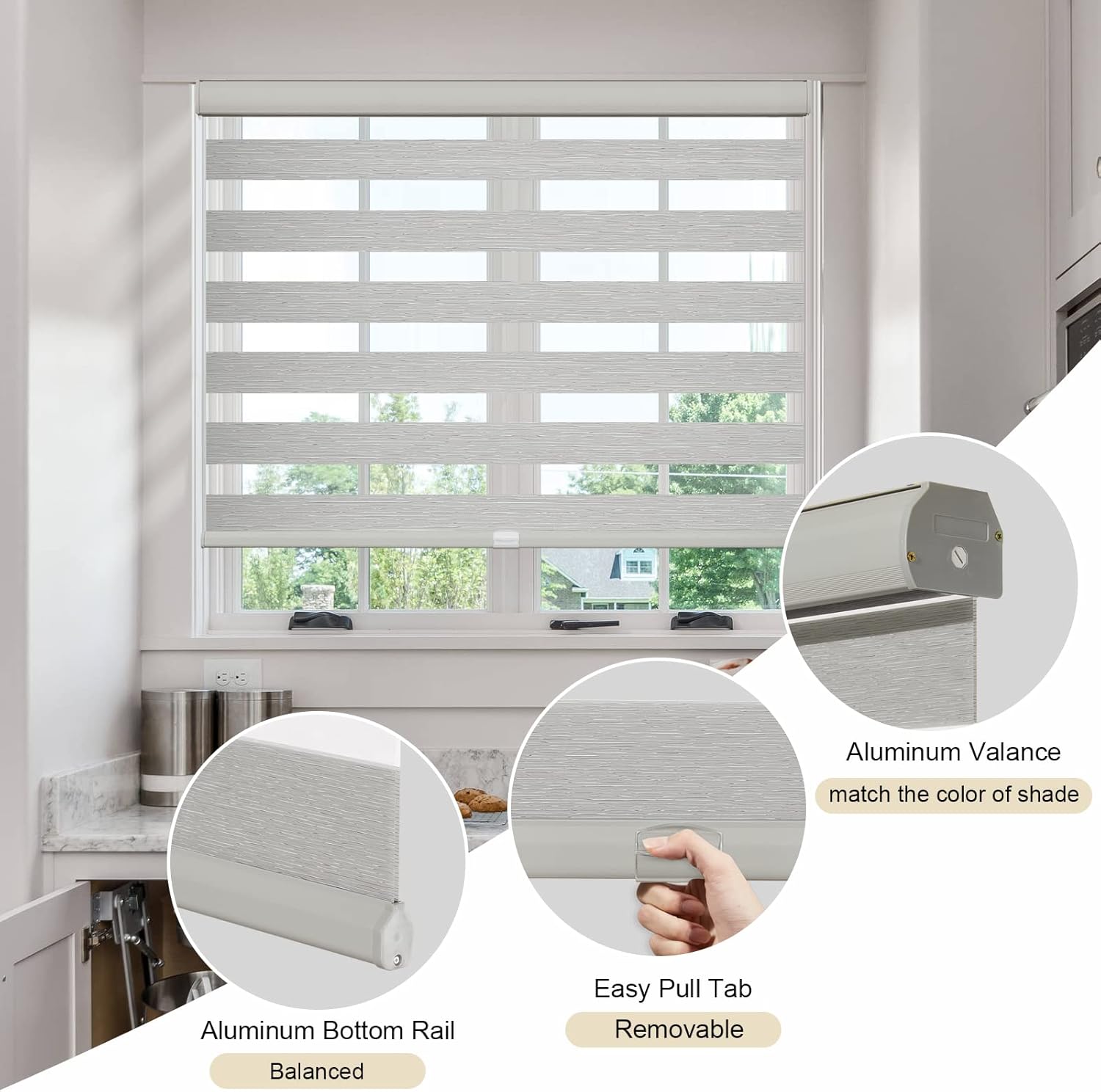 Xidamen Persianas de cebra de tamaño personalizado para ventanas sin cable, persianas enrollables de cebra para el hogar, parada libre, filtro de