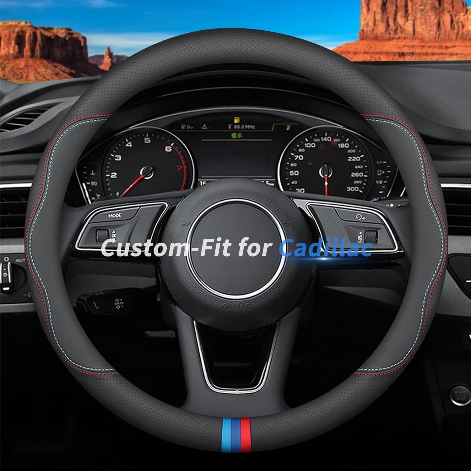 Funda de cuero prémium a la medida para volante de automóvil con el logotipo de la marca transpirable, antideslizante, diseñada para accesorios