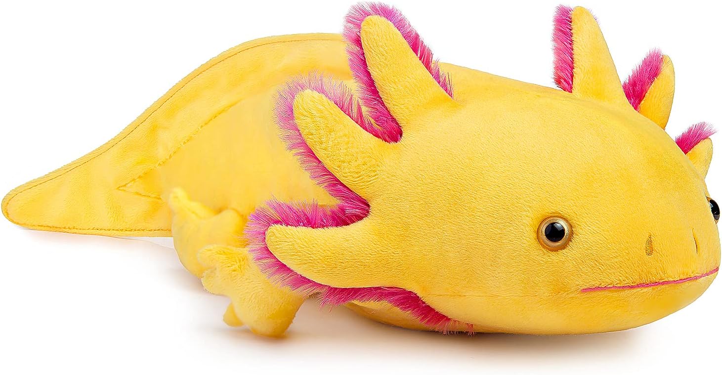 ZHONGXIN MADE Juguete de peluche de ajolote de simulación, 20 suaves y realistas, peces de ajolote amarillo, lagarto espeluznante, lindos juguetes