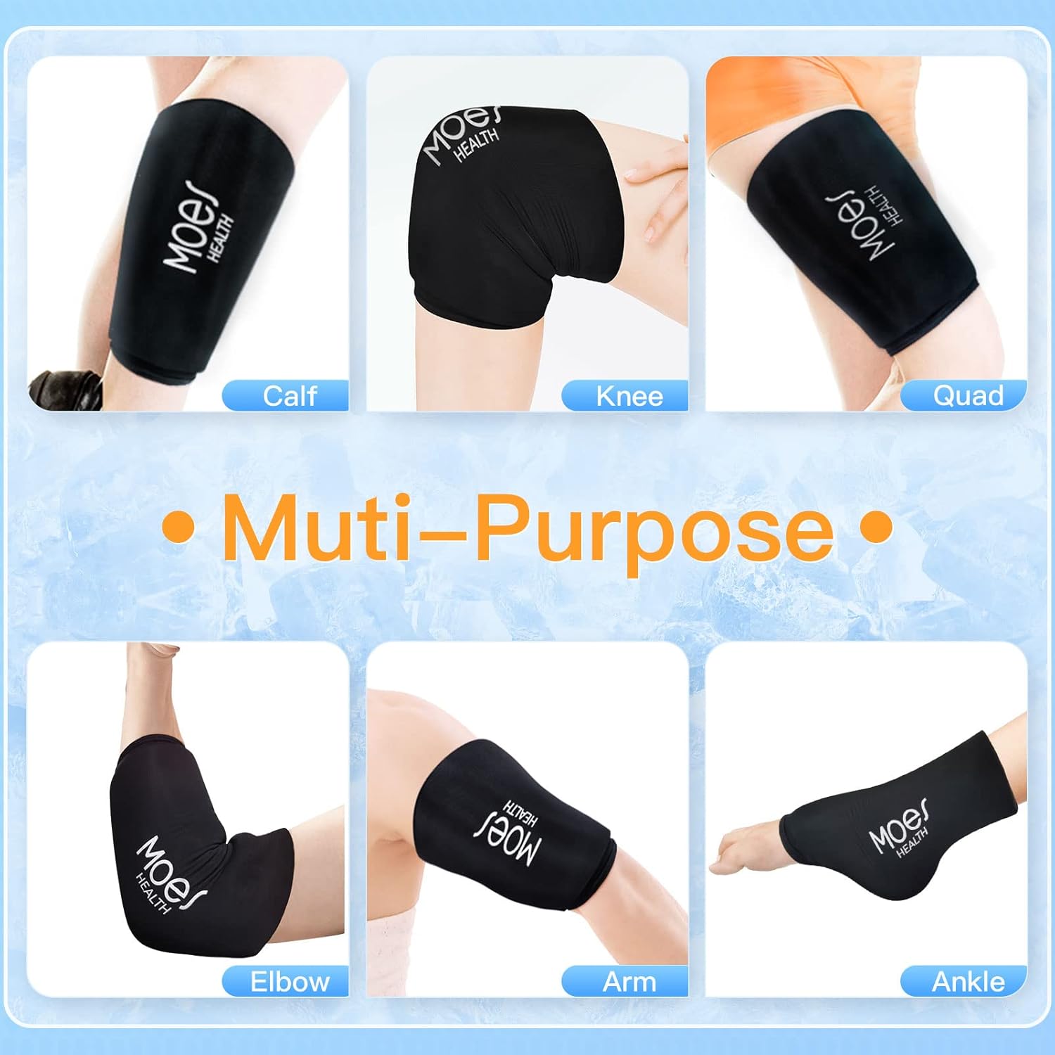 MOES Paquete de hielo para codo y rodilla, manga fría de gel reutilizable para rodilla, codo, tobillo, pantorrilla, envoltura fría flexible para