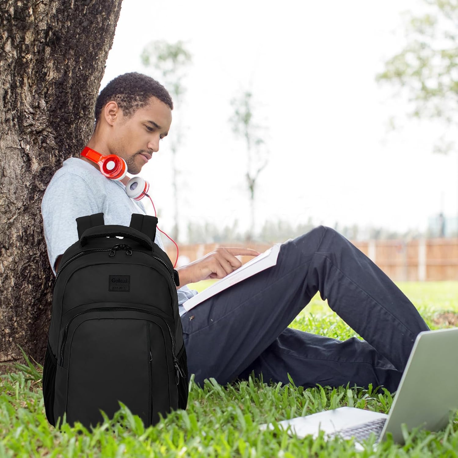 Goloni Mochila ligera e informal para laptop, bolsa de viaje clásica de mano, con puerto de carga USB para hombres y mujeres, Negro -, Classic