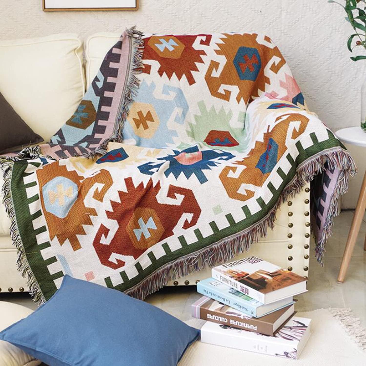 Luxlovery Manta bohemia para sofá, manta tejida geométrica, bohemio, hippie, tribal, bohemio, azteca, para sofá, cama azteca, manta de gran tamaño