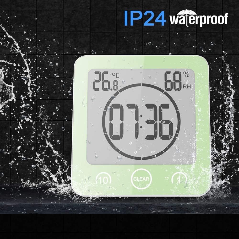 AOZBZ Shower Wall Clock, Digital Kitchen Timer with Alarm, Waterproof Touch Screen Timer, Temperature Humidity Display with Suction Cup Hanging Hole