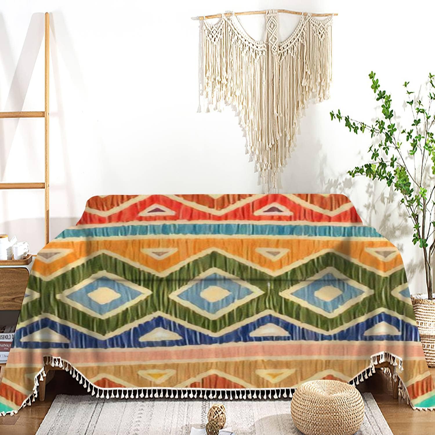 Motivos étnicos tribales bordados a rayas, adorno mexicano, funda bohemia para sofá, sofá reclinable, funda de sofá biplaza para sofá, toalla