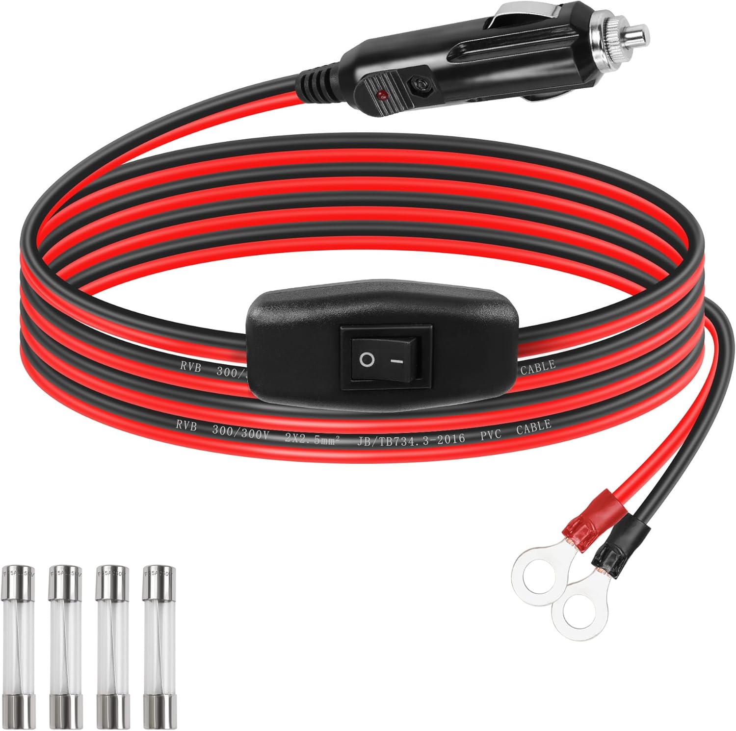GELRHONR Encendedor de cigarrillos macho a terminal de anillo O con cable adaptador de interruptor de encendido y apagado, cable de extensión de
