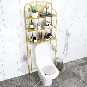 Estante de almacenamiento de inodoro de 3 niveles, estante de baño de metal dorado de hierro, soporte de esquina de baño, accesorios organizadores, Estante de almacenamiento de inodoro de 3 niveles, estante de baño de metal dorado de hierro, soporte de esquina de baño, accesorios organizadores,