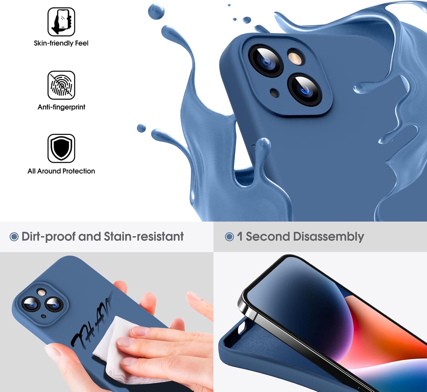 Supdeal Funda de silicona líquida para iPhone 14, silicona líquida auténtica, antihuellas dactilares, funda protectora de 4 capas, cobertura