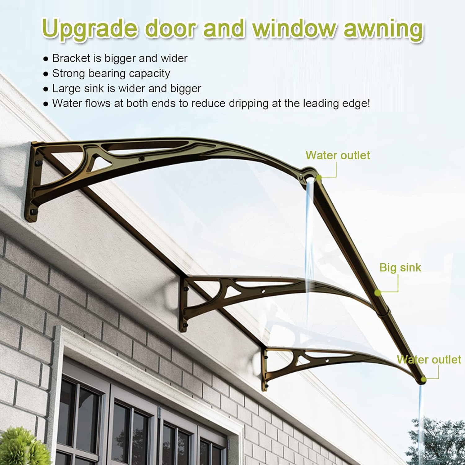 Lavabo grande transparente con protección UV para puerta delantera, toldo de jardín, porche, patio, parasol para exteriores, cubierta de