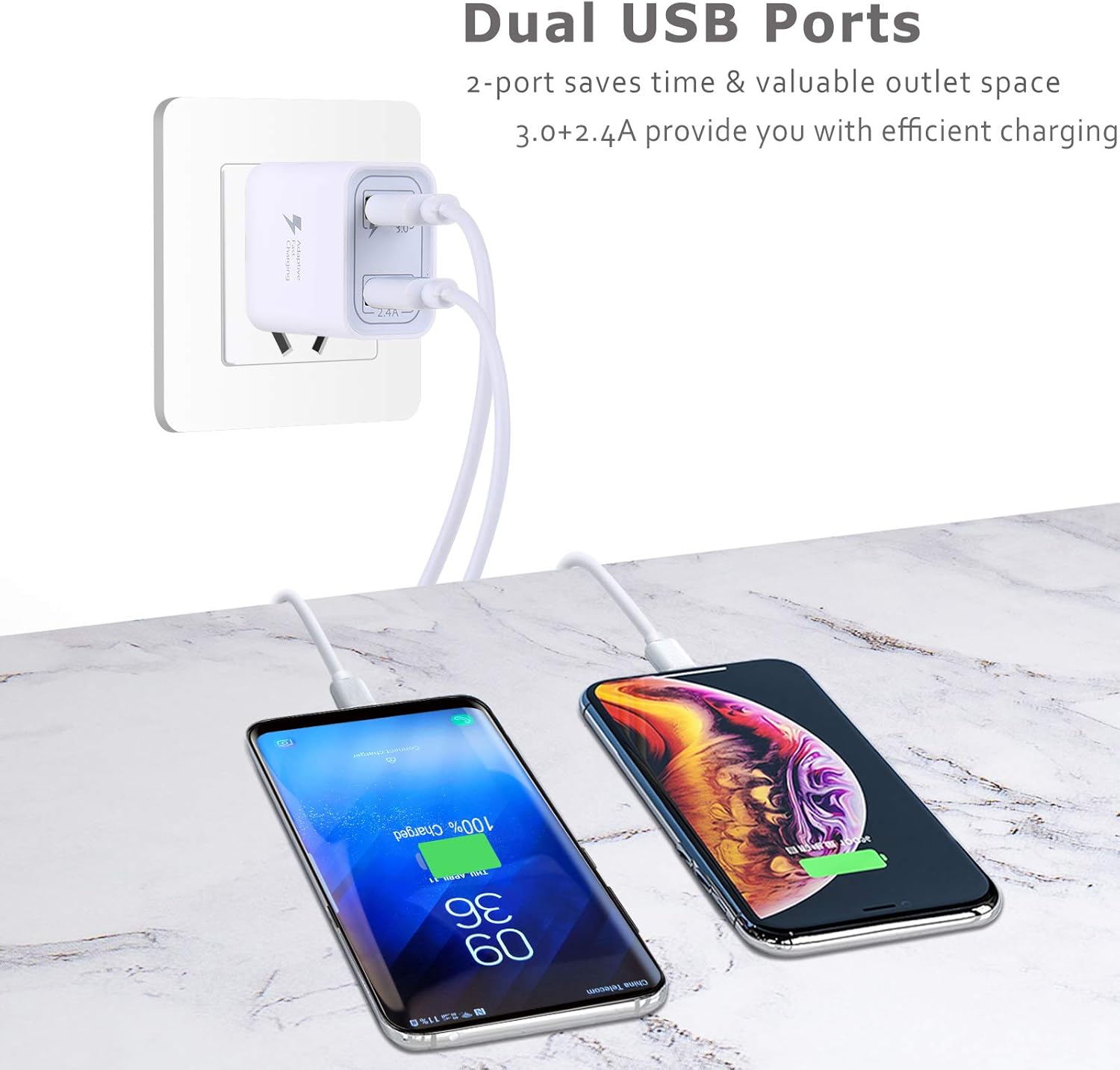 Pofesun – Cargador de pared USB, paquete de 2 unidades de doble puerto USB cubo, adaptador de corriente de carga rápida 3.0, enchufe de carga QC3.0,