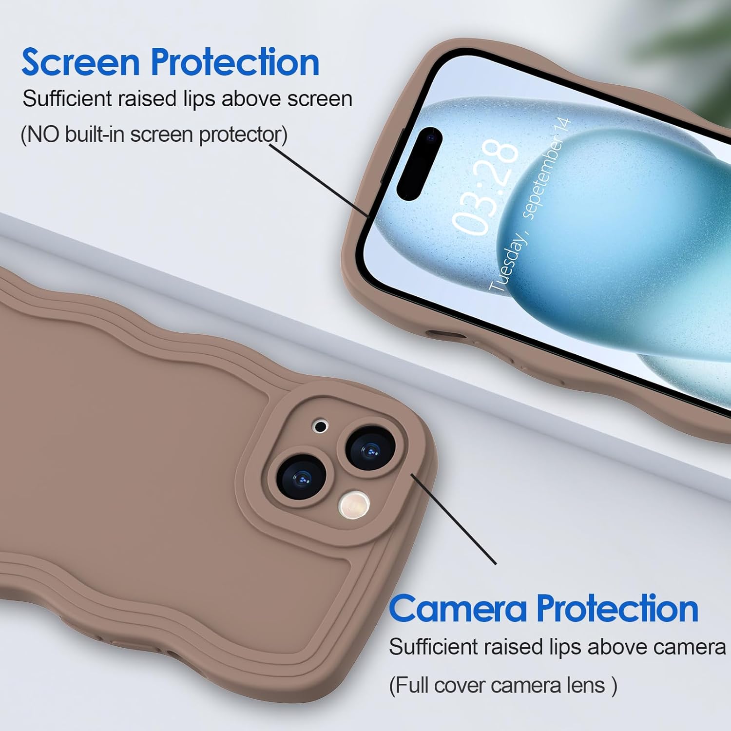 Anuck Funda para iPhone 15, diseño de marco rizado para mujeres y niñas, bonita funda de teléfono estética de color liso, suave, flexible, TPU a