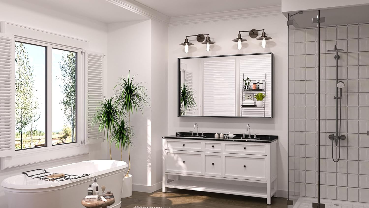 TETOTE Espejo de baño con marco negro de 48 x 30 pulgadas, espejo rectangular grande con marco de metal negro mate, espejo de pared rectangular