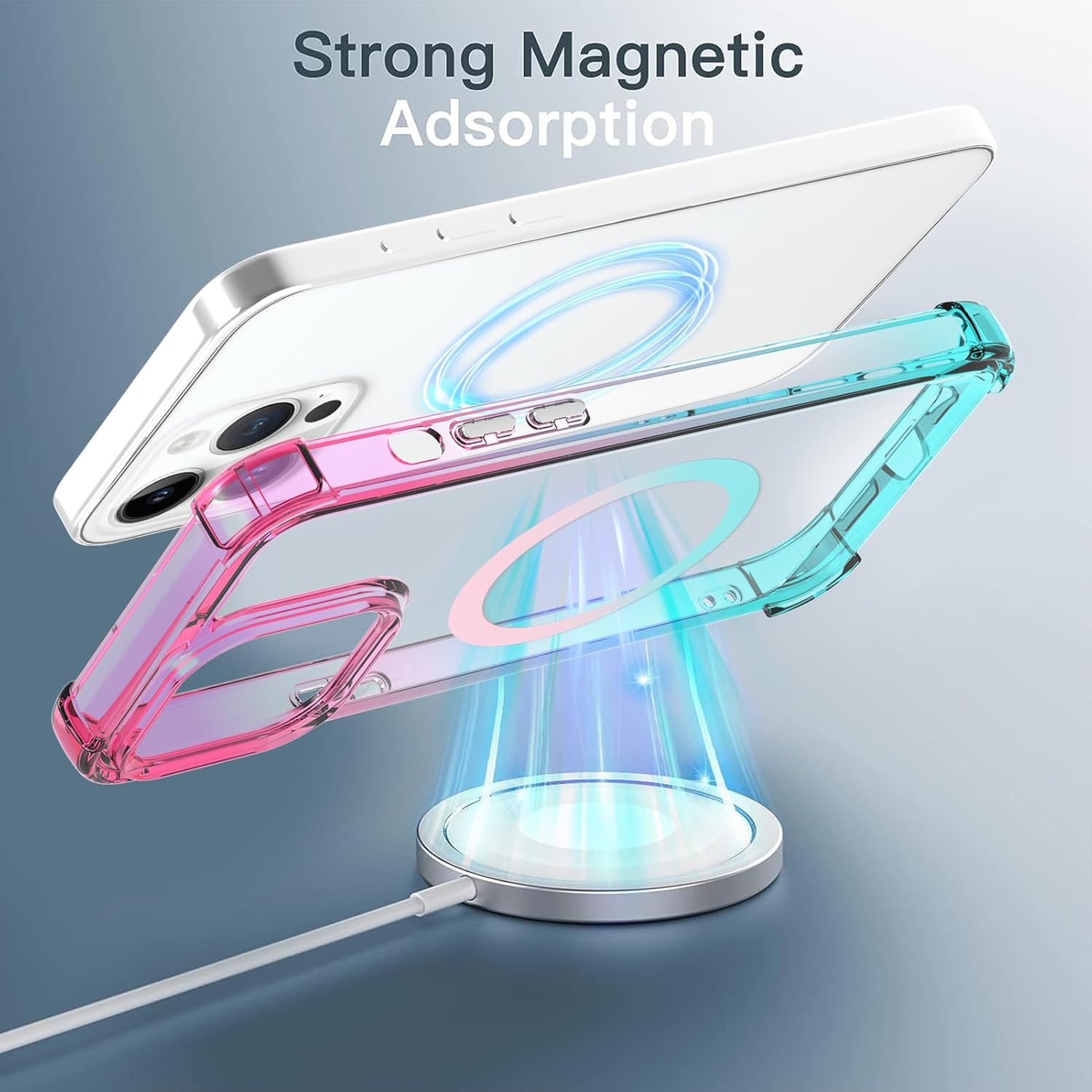 tharlet Funda transparente diseñada para iPhone 15 Pro compatible con MagSafe gradiente fluorescente antiamarilleo Funda magnética delgada a prueba