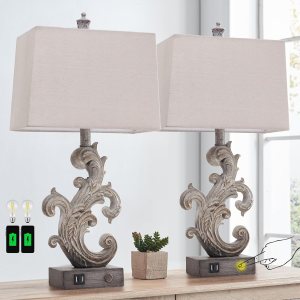 AIEAMPDO Juego de 2 lámparas de mesa de granja para sala de estar, lámpara táctil regulable de 3 vías con puertos USB duales, lámpara de escritorio AIEAMPDO Juego de 2 lámparas de mesa de granja para sala de estar, lámpara táctil regulable de 3 vías con puertos USB duales, lámpara de escritorio