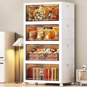 Contenedores de almacenamiento de plástico, contenedores de almacenamiento plegables de 4 capas con tapa y ruedas, cajas de almacenamiento plegables Contenedores de almacenamiento de plástico, contenedores de almacenamiento plegables de 4 capas con tapa y ruedas, cajas de almacenamiento plegables