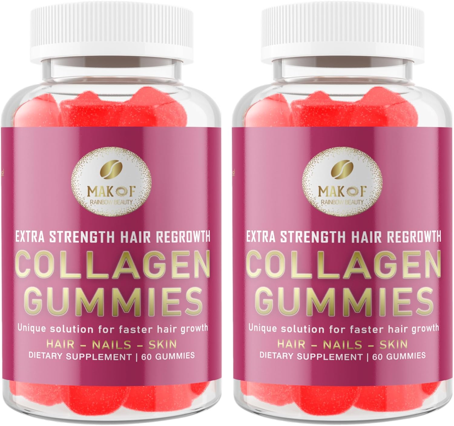 Gomitas de colágeno de 5000 mg, para el crecimiento del cabello, la piel y las uñas. para mujeres y hombres. con vitamina E y A. 100% vegano, sin