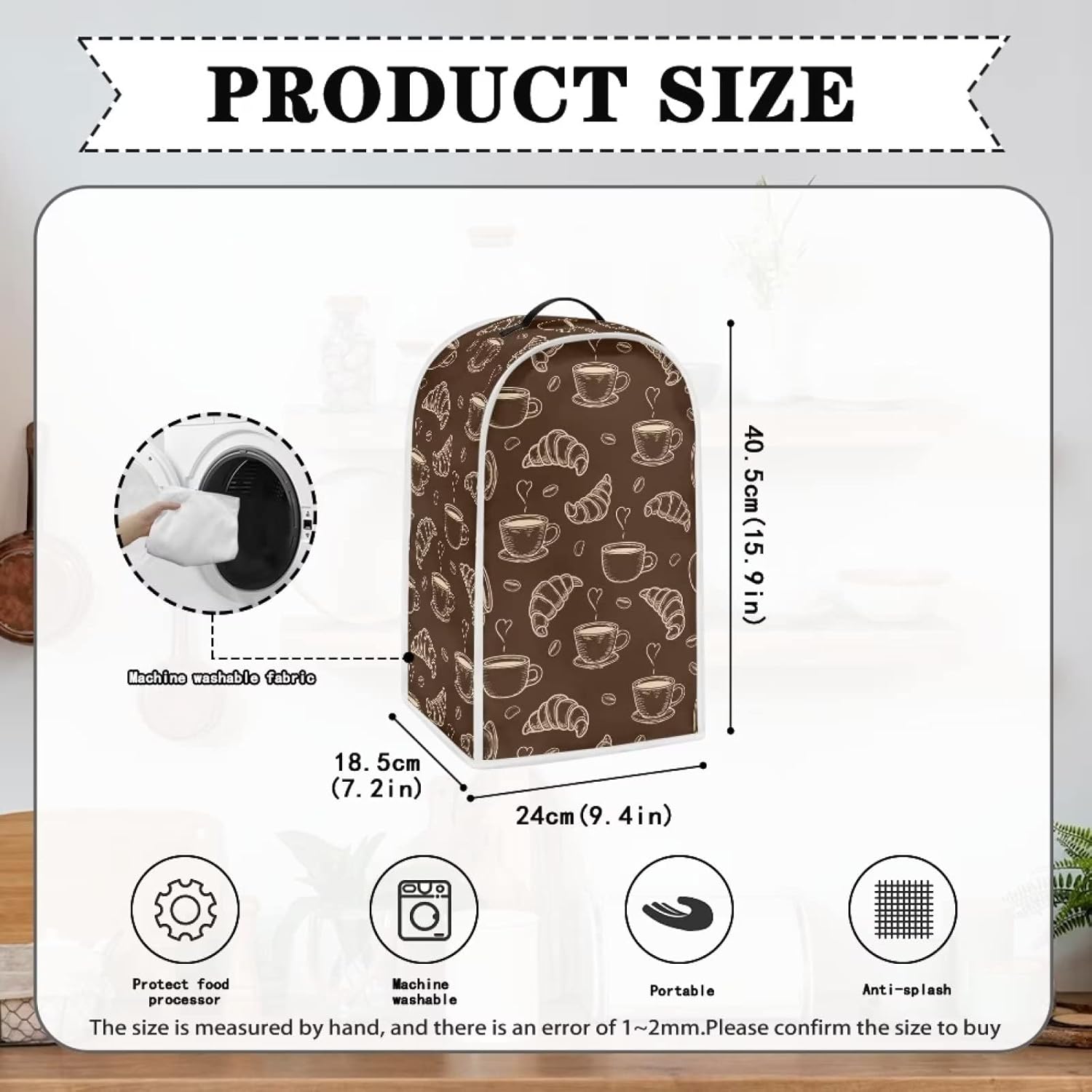 HUISEFOR Croissant – Fundas para licuadora con diseño de café, para electrodomésticos de cocina, cubierta antipolvo, lavable, antisalpicaduras, para
