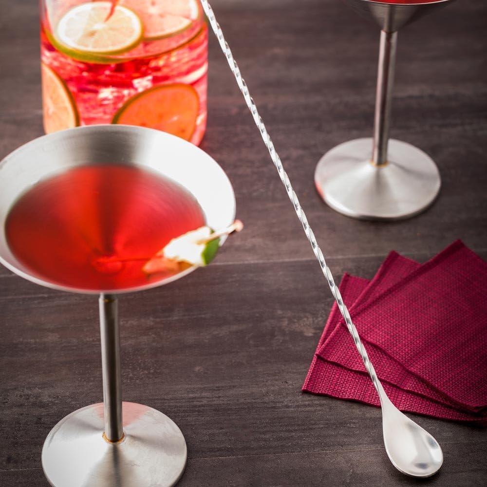 Restaurantware Cuchara de acero inoxidable de 16 pulgadas perfecta para barras profesionales o uso en el hogar – Cuchara mezcladora plateada – Mango