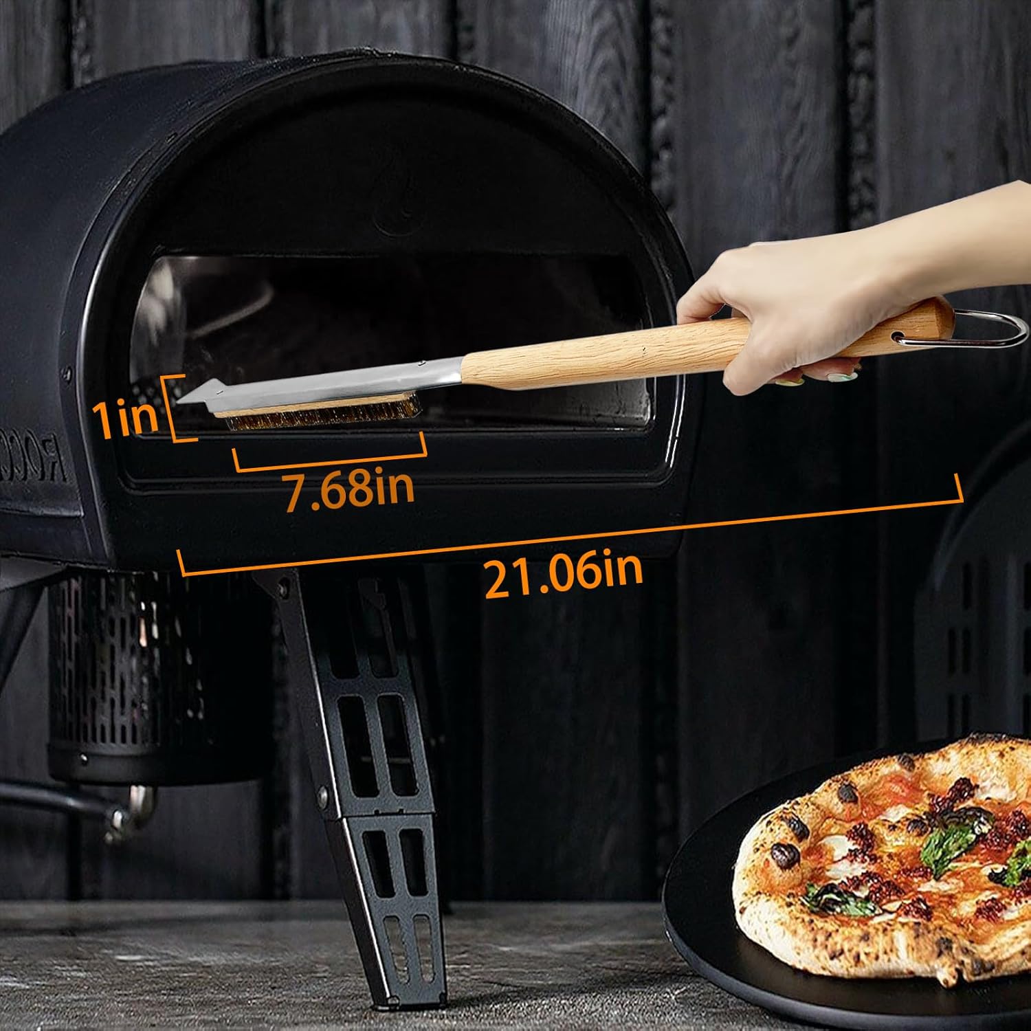 Pizza Oven Brush, 22 Pizza Stone Cleaning Brush – Brass Wire Pizza Brush with Wooden Handle and Stainless Steel Scraper, Pizza Oven Accessories for