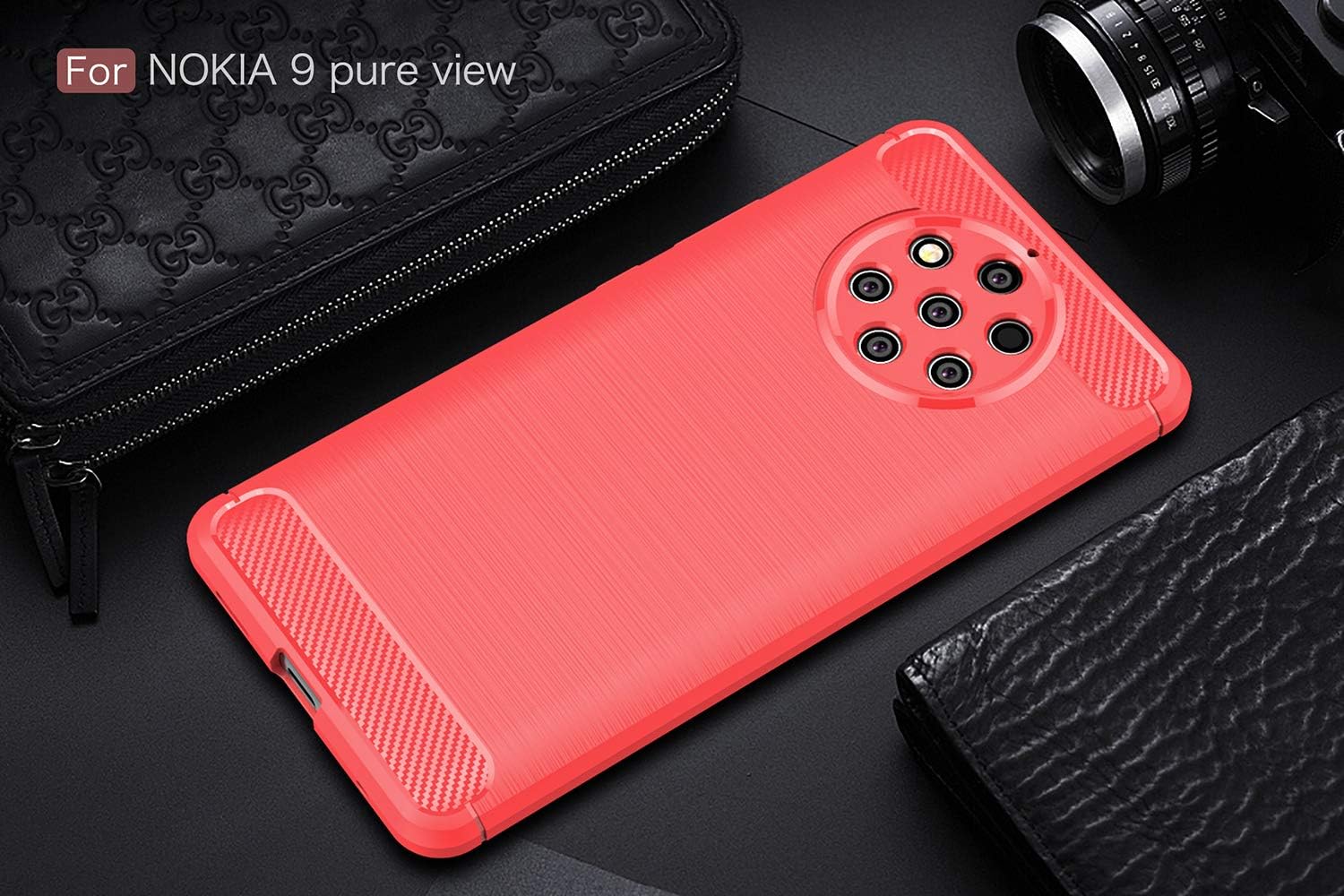 CruzerLite Funda compatible con Nokia 9 PureView de fibra de carbono, absorción de golpes, delgada, compatible con teléfono celular, Nokia 9