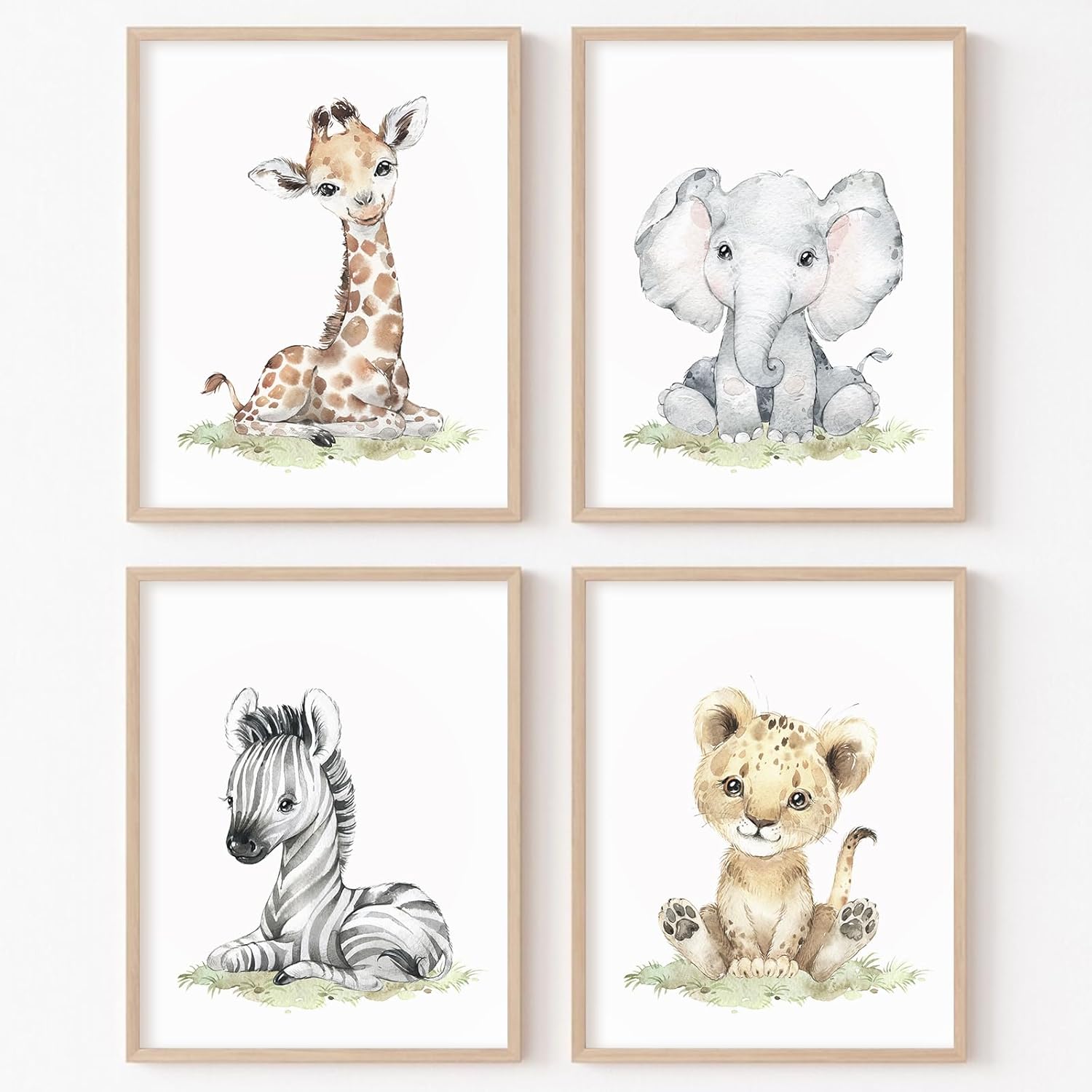 Arte de pared de safari para cuarto de bebé, lienzo de animales de bebé, decoración de pared de bosque y guardería, imágenes de animales de selva,