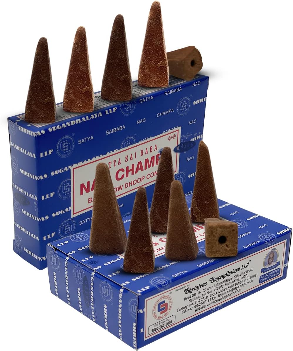 Nag Champa – Conos de incienso de reflujo para cascada, fuente de humo aromático, paquete de 12