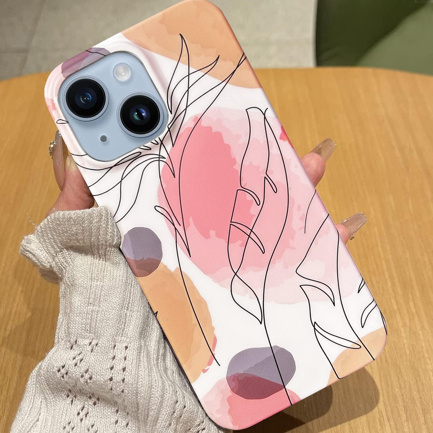 J.west Funda protectora para iPhone 13 de 6.1 pulgadas, estética minimalista moderna, acuarela, bohemio, delgadas, líneas geométricas, patrón de