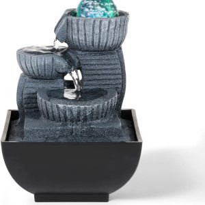Dyna-Living Fuente de agua de mesa para interiores, fuente de agua de relajación Feng Shui, fuente de cascada con luces para decoración del hogar, Dyna-Living Fuente de agua de mesa para interiores, fuente de agua de relajación Feng Shui, fuente de cascada con luces para decoración del hogar,