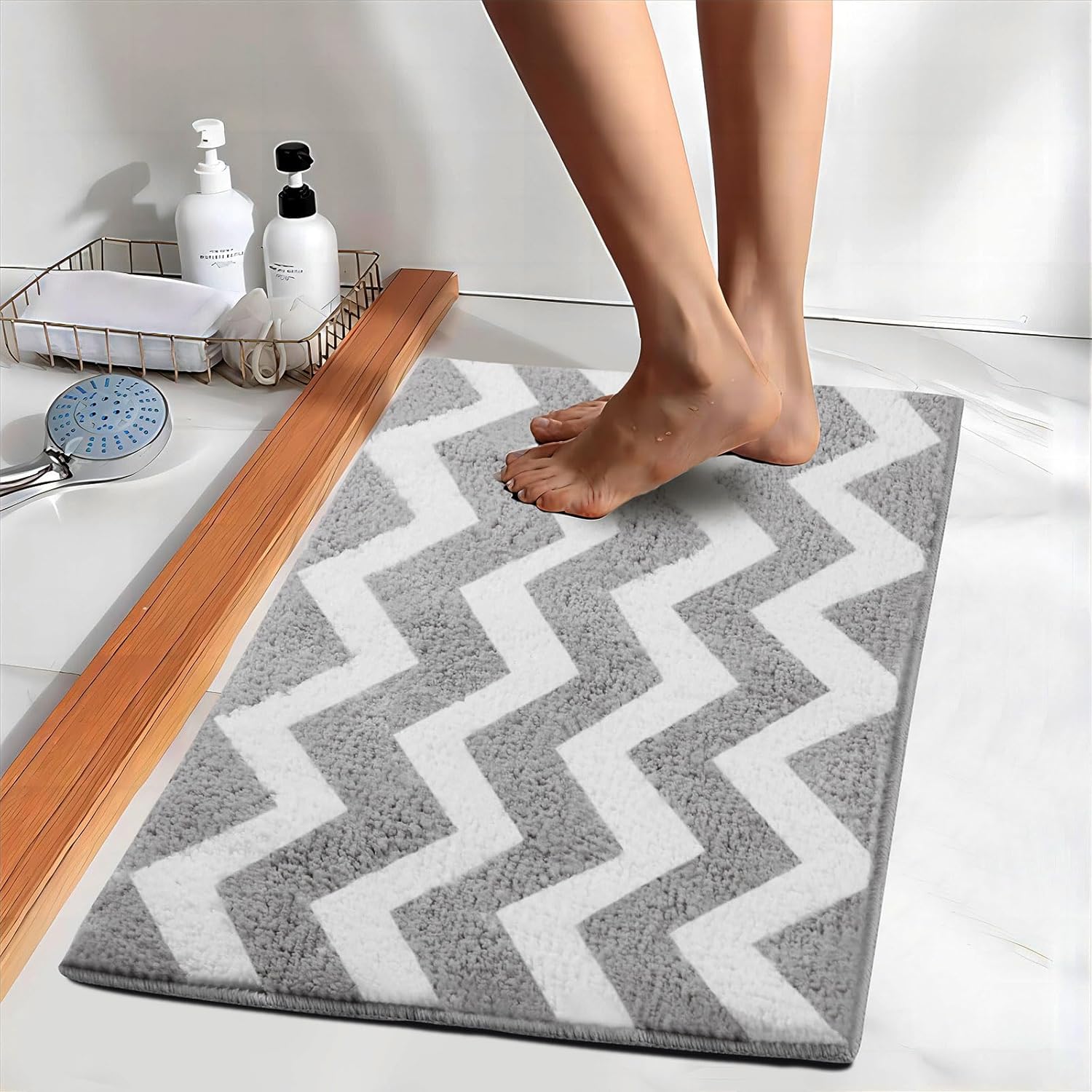 Carmoion Alfombra de baño de felpa de microfibra antideslizante, lavable a máquina y súper absorbente, cómoda y suave alfombra de baño para bañera,