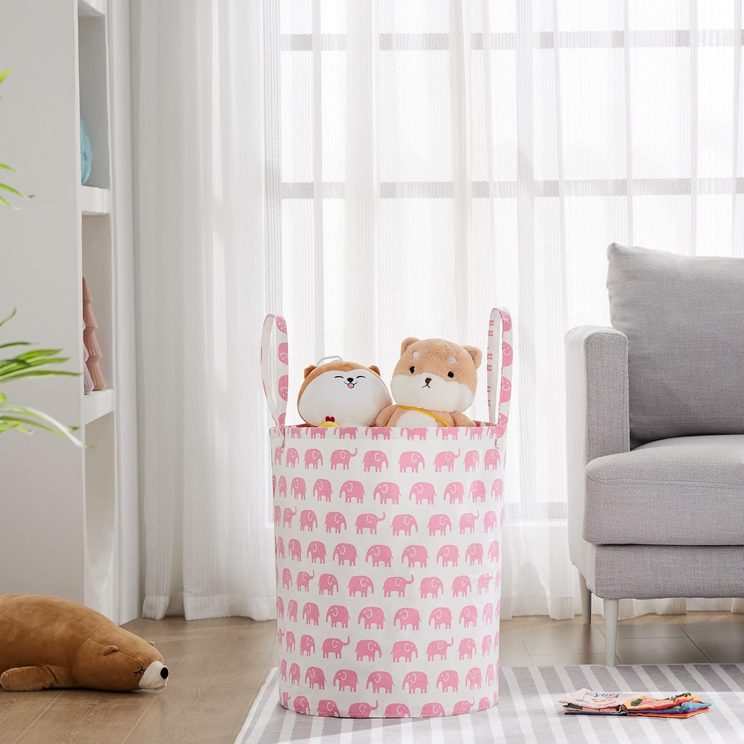 Cesta de almacenamiento grande para niñas y niños, cesta de lavandería plegable con asas largas, contenedores de juguetes para guardería, decoración