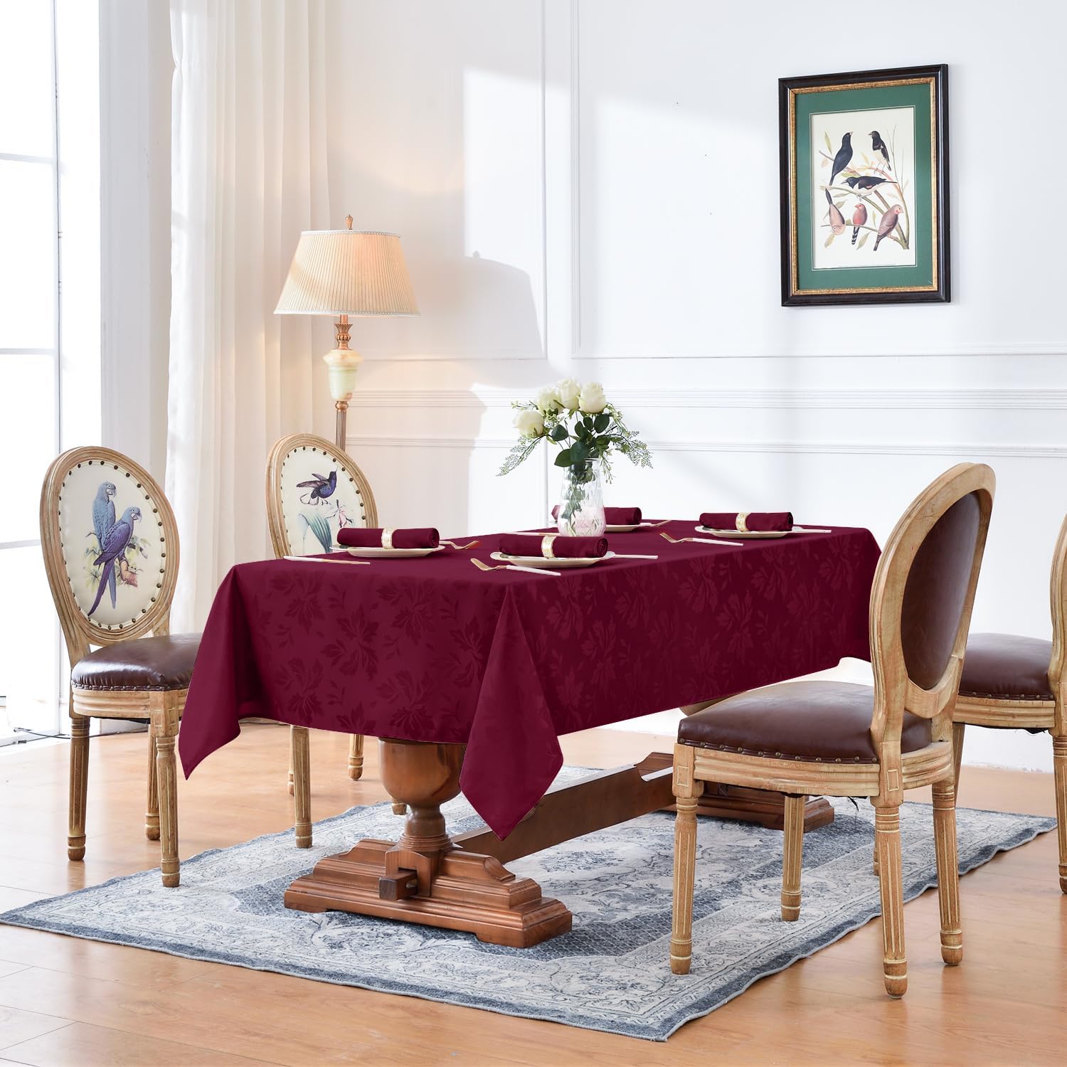 Romanstile Mantel rectangular de jacquard, elegante mantel impermeable con patrón floral de damasco, fundas decorativas de gran peso para cenas,