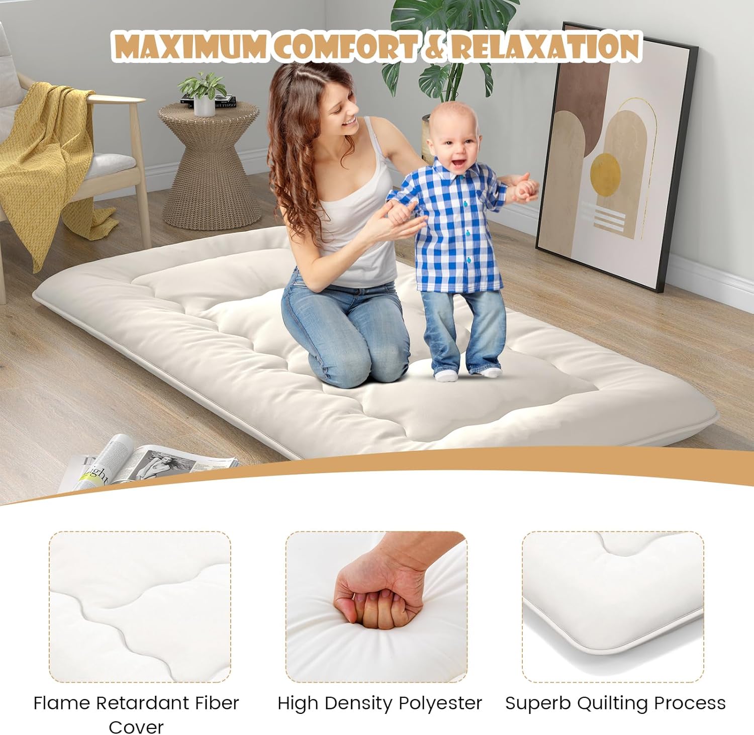 Giantex Colchón japonés de futón, colchón enrollable de tatami con funda lavable y bolsa de transporte, almohadilla de dormir plegable y portátil