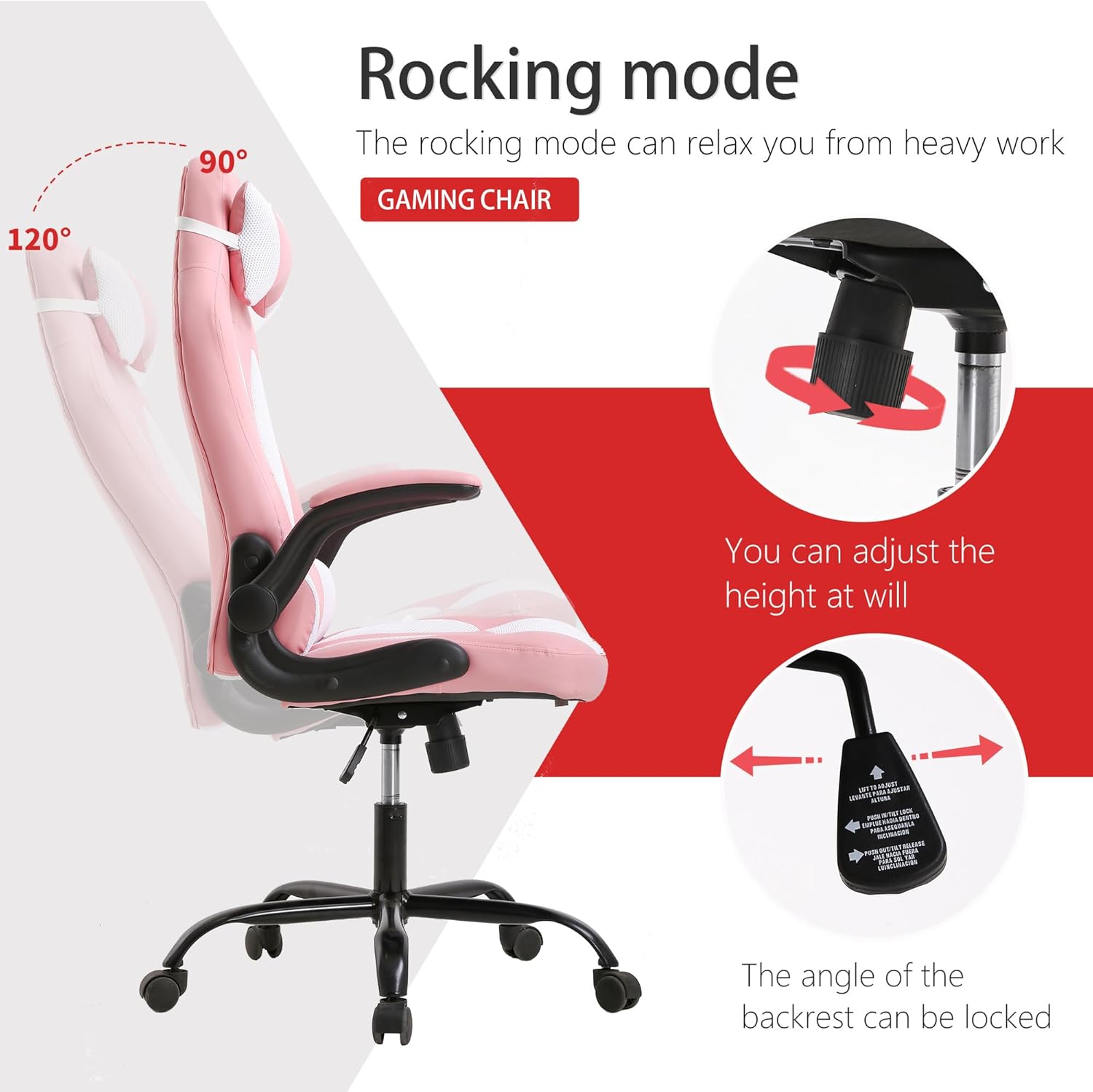 PayLessHere Silla de escritorio para videojuegos, silla ergonómica de oficina con soporte lumbar, reposabrazos acolchados, reposacabezas ajustables,