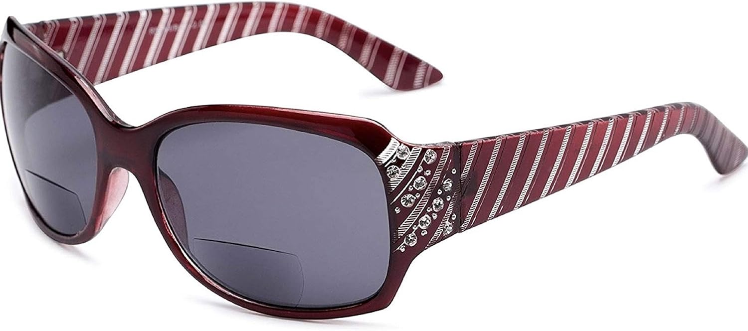 The Jazzy – Lentes de sol bifocales de lectura, lentes de diamantes de imitación, lectores tintados para mujer + 2.50 rojo